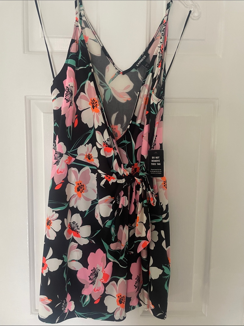 Express Black Floral Wrap Mini Dress / romper with Pink & White Flowers